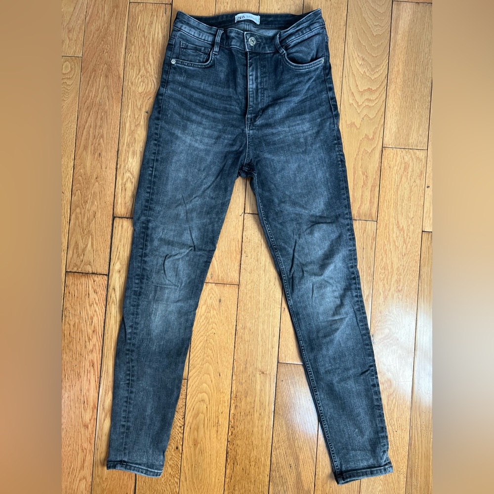 Zara black/gray high rise skinny jeans, size 4